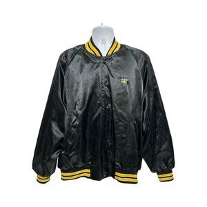 Hartwell Sports CAT Mens XL Black Satin Bomber Jacket Workwear Yellow Stripes